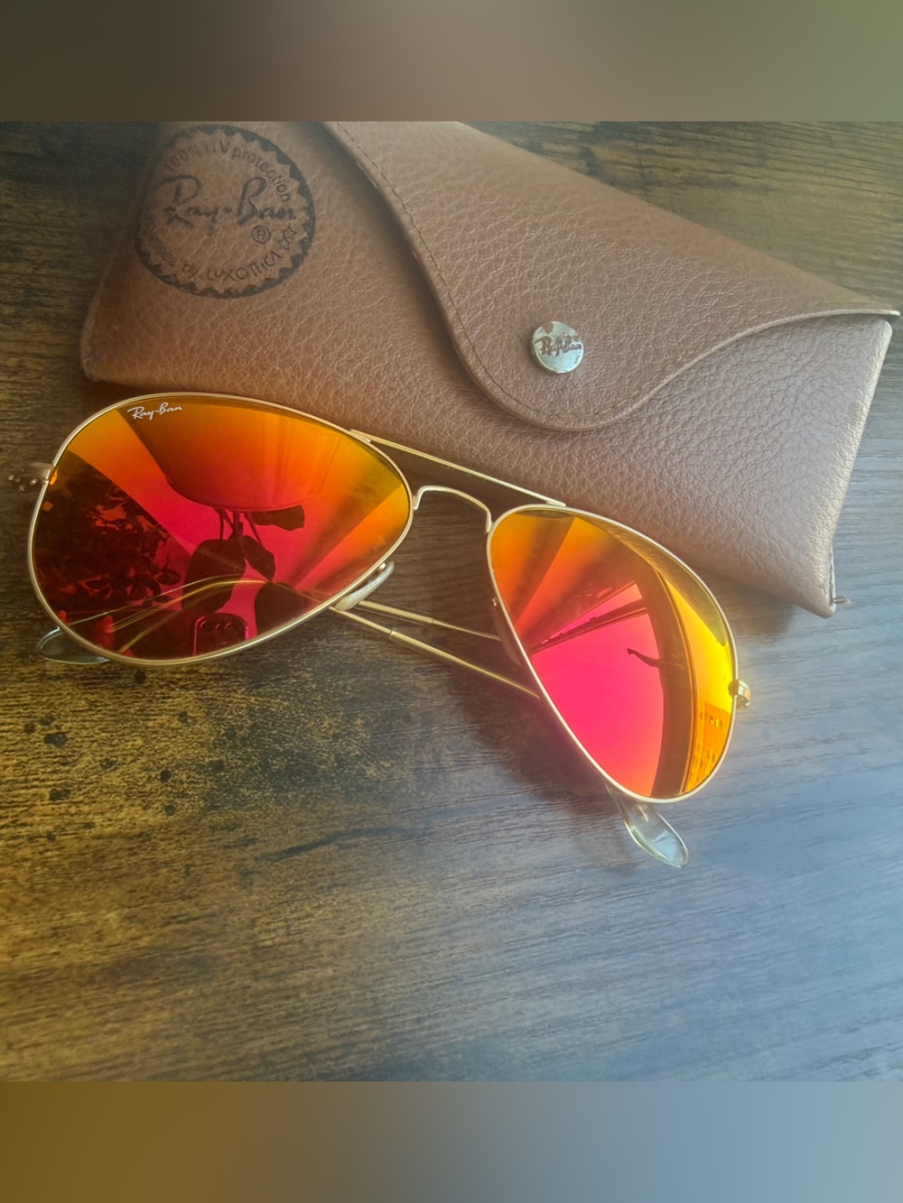 Ray-Ban RB3025 Aviator Flash Lenses Sunglasses Gold Orange w Case